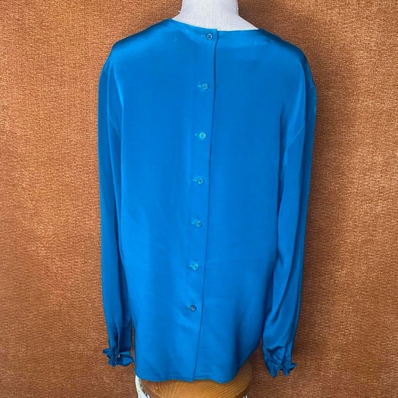 Vintage Jones New York Teal Silk Long Sleeve Blouse, Size L. - Picture 4 of 7
